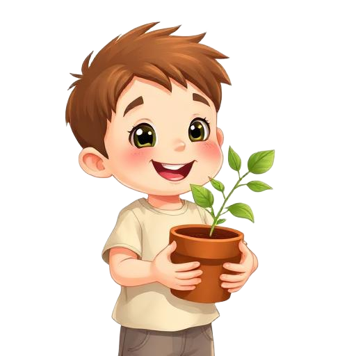 Foundations mascot holding a sprout