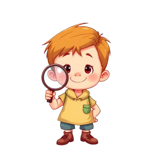 Nonfiction mascot exploring with a magnifying glass
